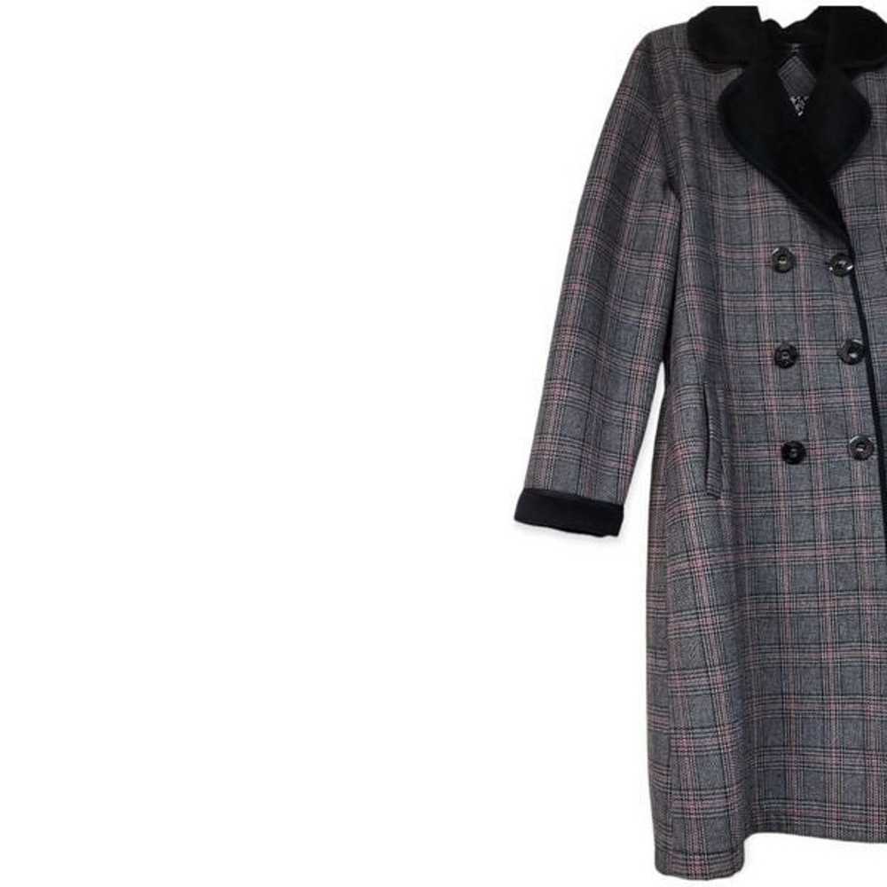 ZARA Plaid Grey/Black/Red Trench Coat w Velvet Li… - image 2