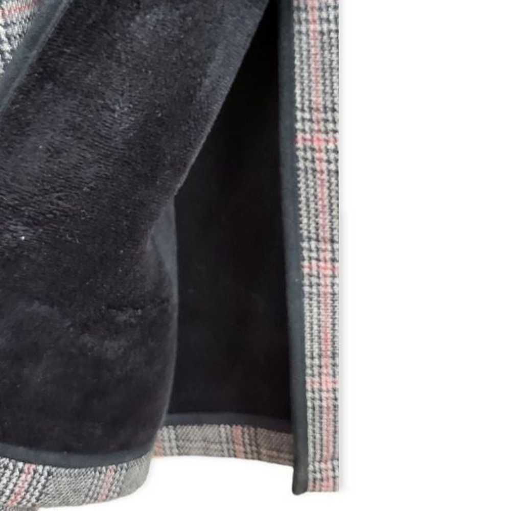 ZARA Plaid Grey/Black/Red Trench Coat w Velvet Li… - image 5