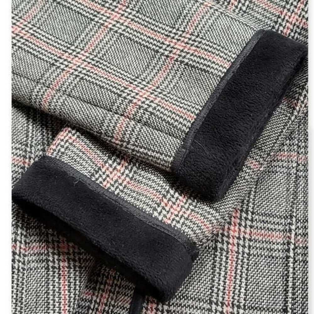 ZARA Plaid Grey/Black/Red Trench Coat w Velvet Li… - image 7