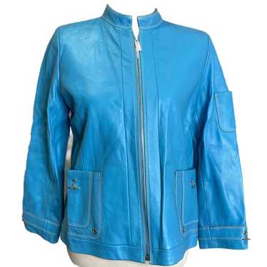 St. John Sport Women's Jacket Moto Light Blue Lea… - image 1
