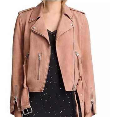 AllSaints pink suede motorcycle leather jacket