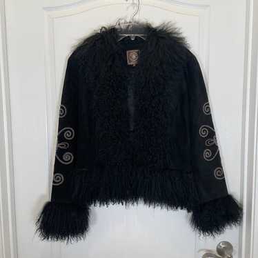 Double D Ranch Embroidered Mongolian Lamb Fur Jac… - image 1