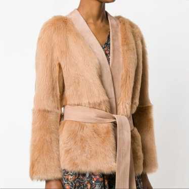Diane Von Furstenberg Wrap Shearling Fur Jacket L