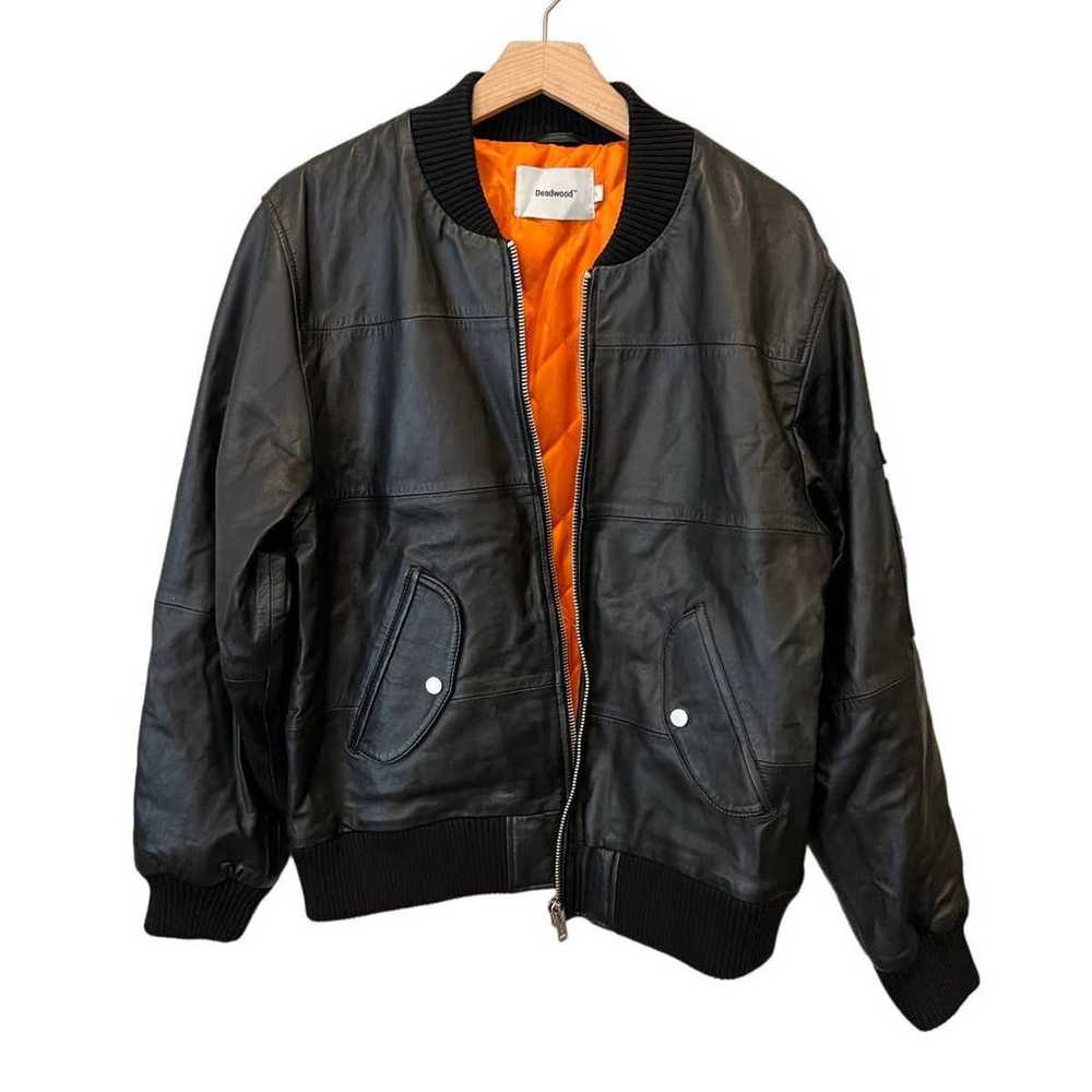 Deadwood Recycled Lambskin Leather Bomber Jacket … - image 4