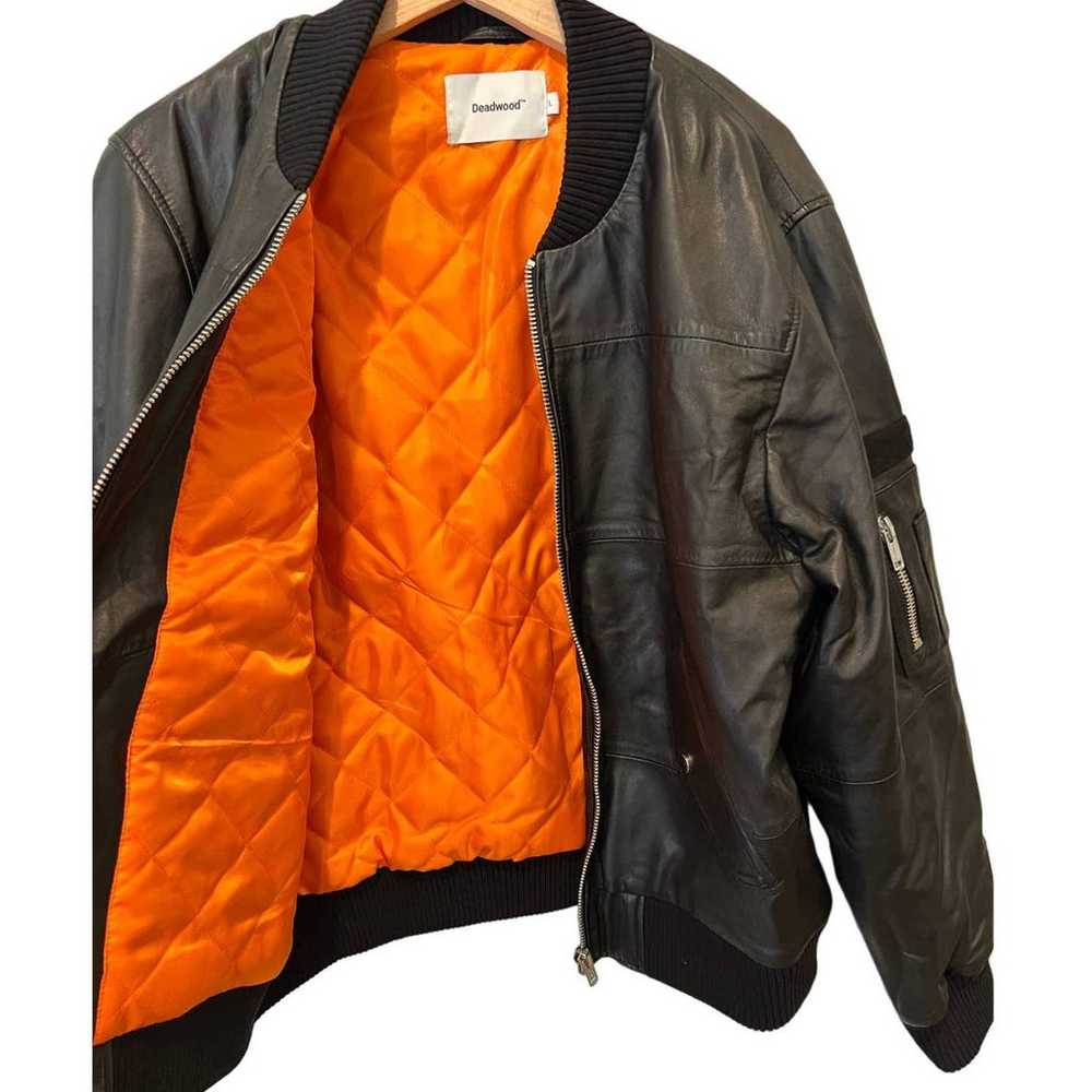 Deadwood Recycled Lambskin Leather Bomber Jacket … - image 5