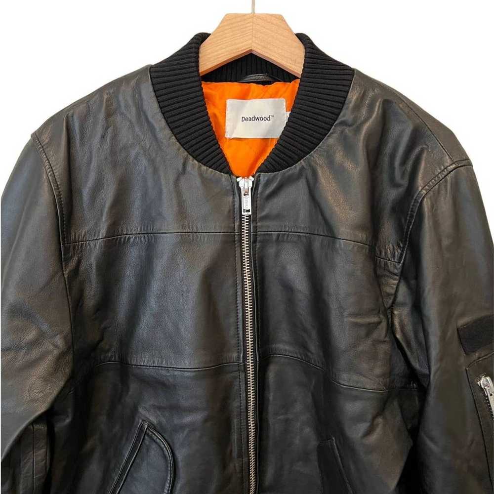 Deadwood Recycled Lambskin Leather Bomber Jacket … - image 6