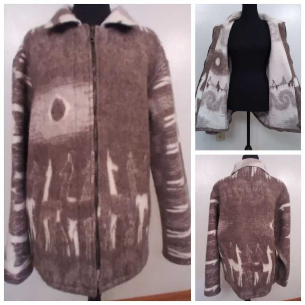 Alpaca Connection Wool Print Large Coat Jacket - … - image 1