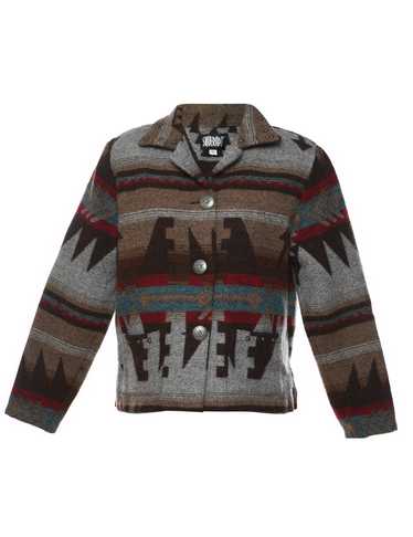 Button Front Multi-Colour Aztec Design Jacket - S - image 1