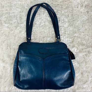 Vintage Blue Leather Hand Bag 70s 80s - image 1