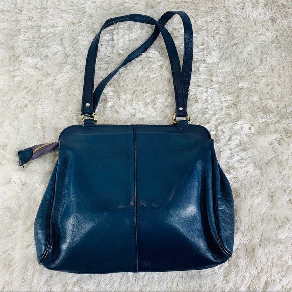 Vintage Blue Leather Hand Bag 70s 80s - image 2