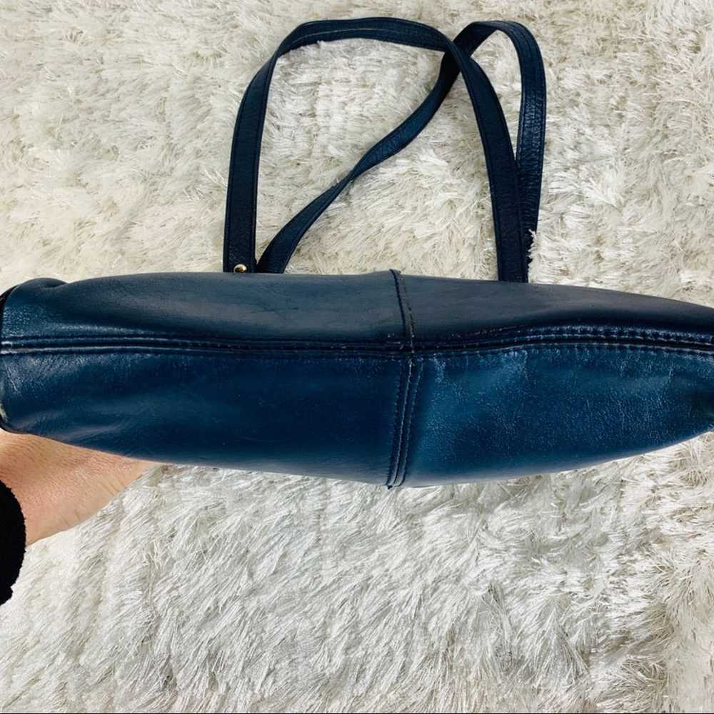 Vintage Blue Leather Hand Bag 70s 80s - image 3