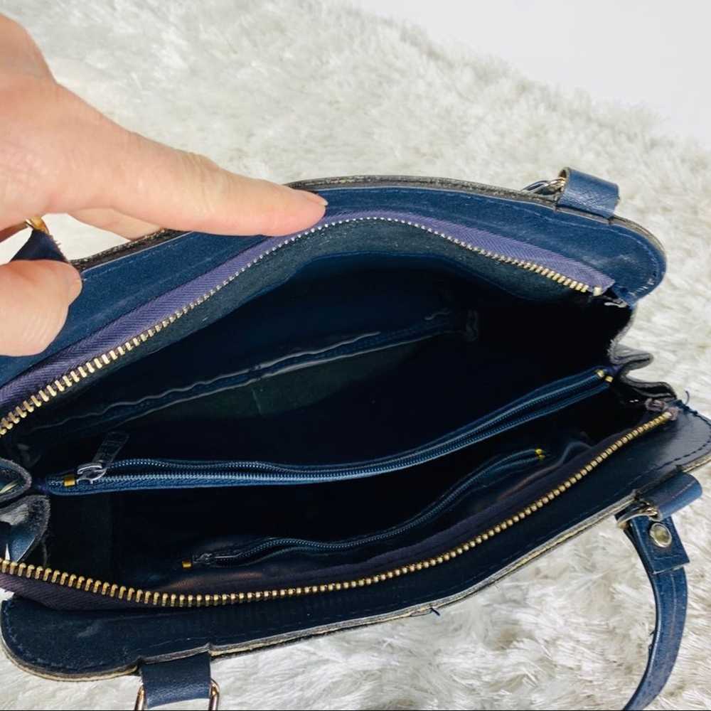 Vintage Blue Leather Hand Bag 70s 80s - image 5