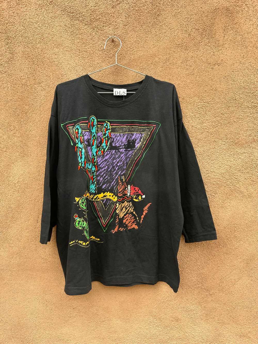 80's Cactus Coyote Puff Paint Long Sleeve T-shirt - image 1