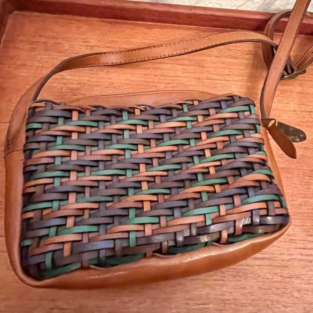 Multicolored Weaved Vegan Leather Vintage Handbag - image 2