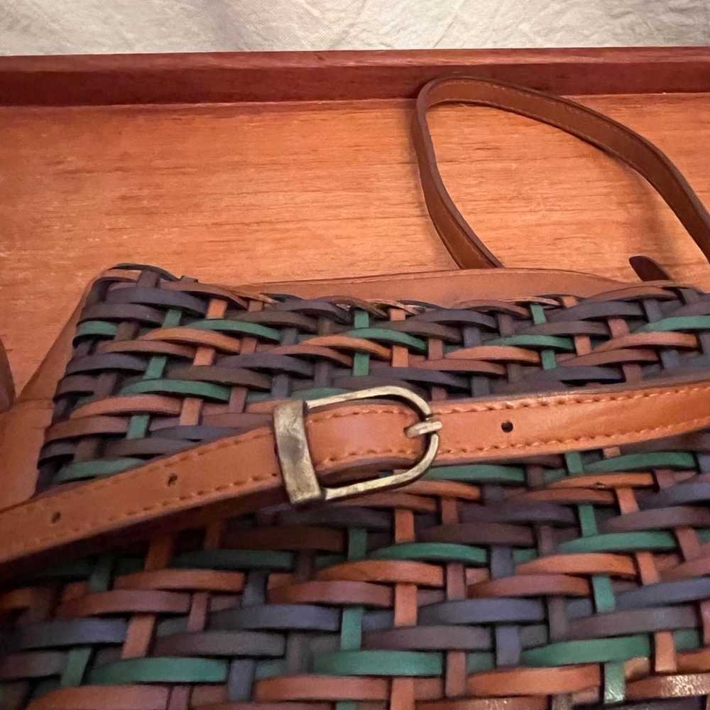 Multicolored Weaved Vegan Leather Vintage Handbag - image 9