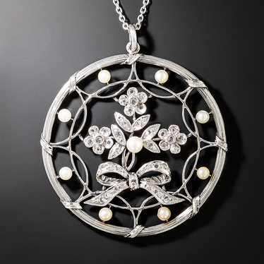 Edwardian Diamond and Pearl Flower Pendant