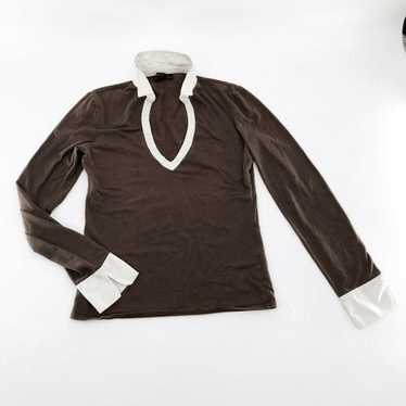 Zara Women's Brown Collared Long Sleeve Top Y2k 9… - image 1