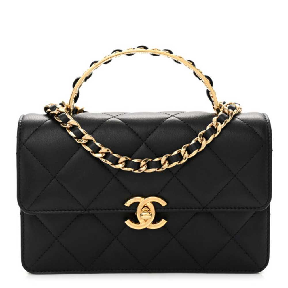 CHANEL Lambskin Quilted Chain Logo Top Handle Fla… - image 1