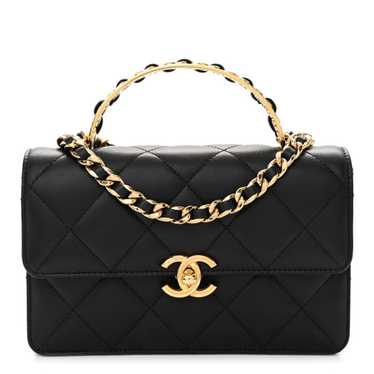 CHANEL Lambskin Quilted Chain Logo Top Handle Fla… - image 1