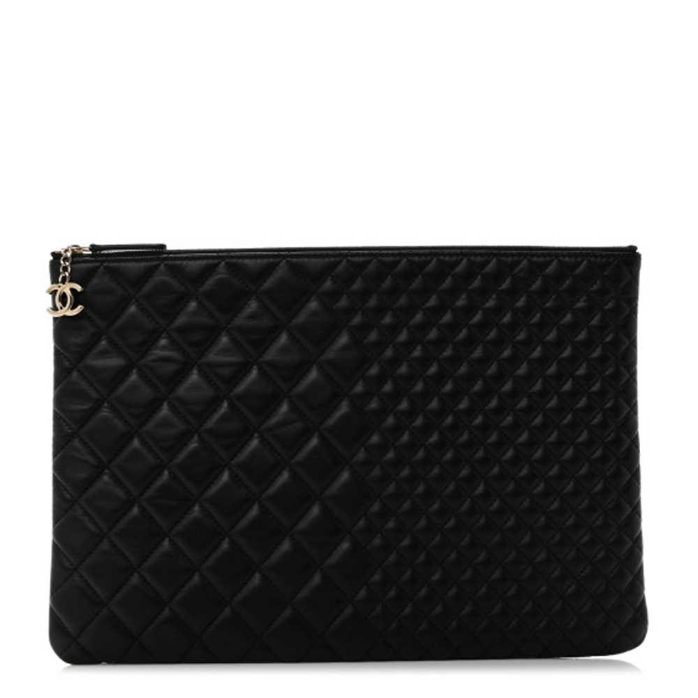 CHANEL Lambskin Bi Quilted Large Cosmetic Case Bl… - image 1