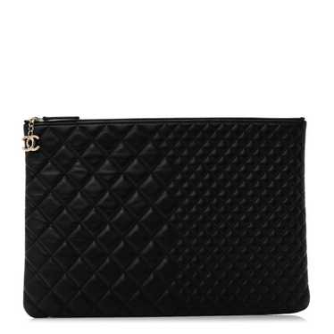 CHANEL Lambskin Bi Quilted Large Cosmetic Case Bl… - image 1