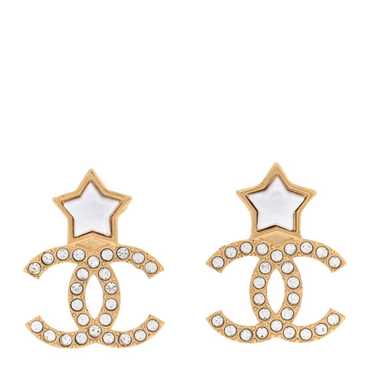 CHANEL Metal Crystal Pearl CC Star Earrings Gold P