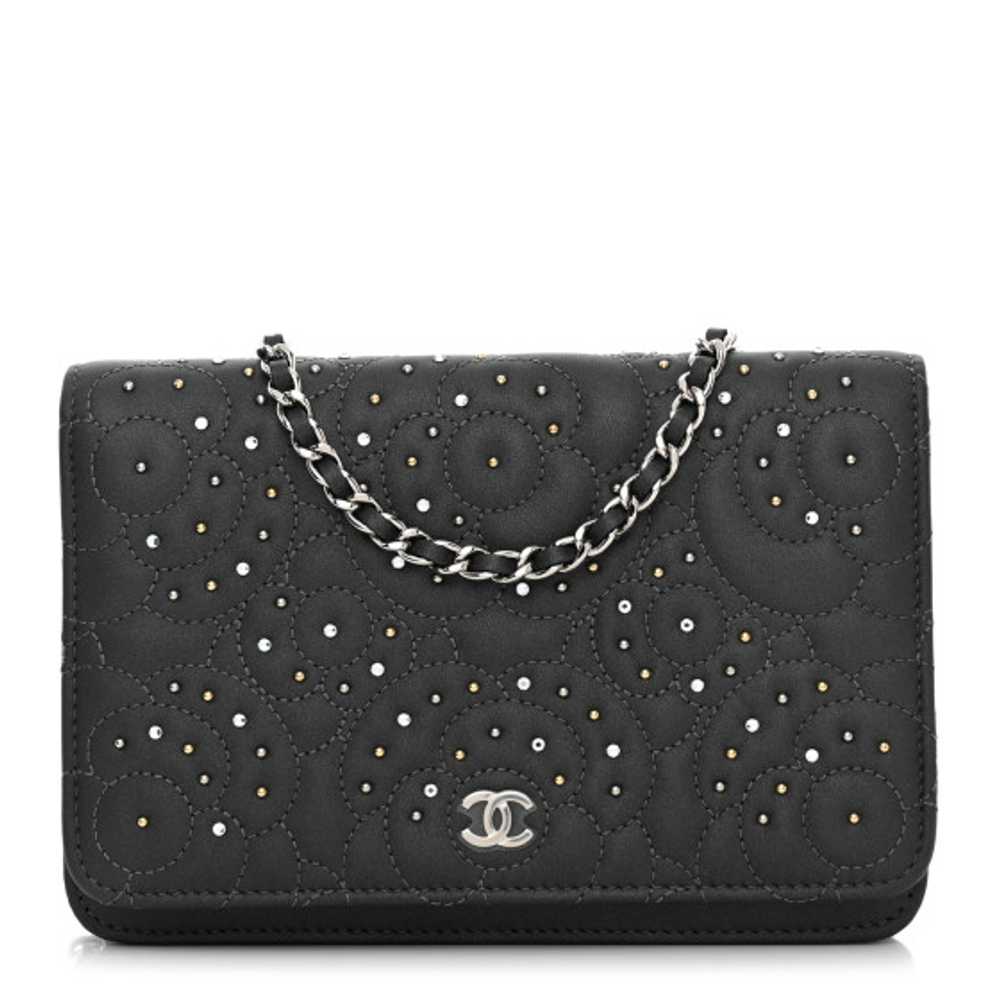 CHANEL Lambskin Camellia Studded Wallet On Chain … - image 1