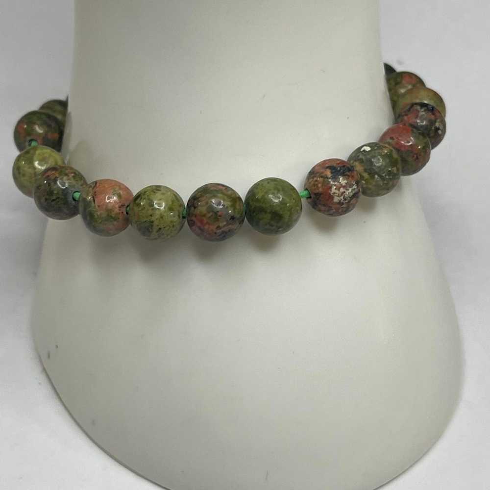 green and pinks stretch stone bracelet UNAKITE be… - image 2