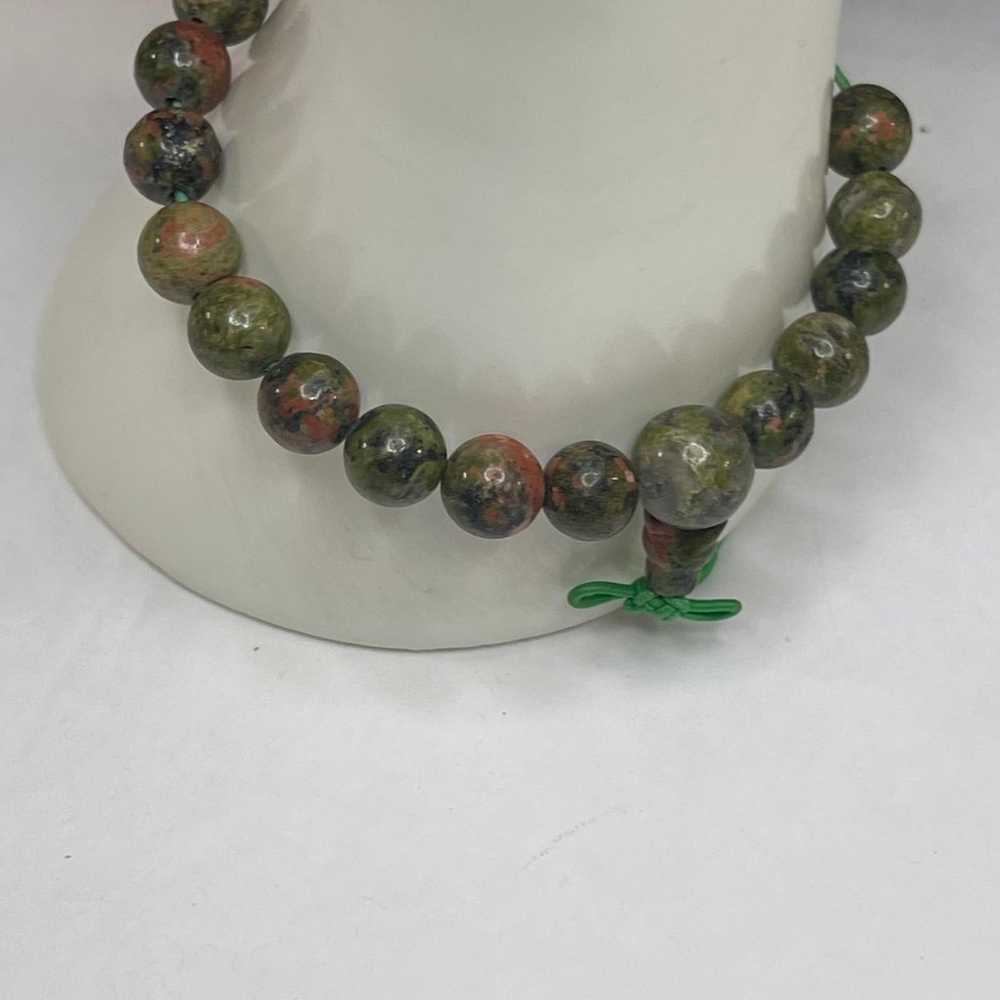 green and pinks stretch stone bracelet UNAKITE be… - image 3