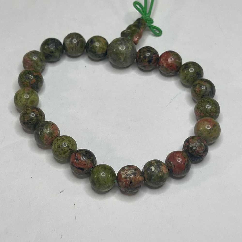 green and pinks stretch stone bracelet UNAKITE be… - image 4