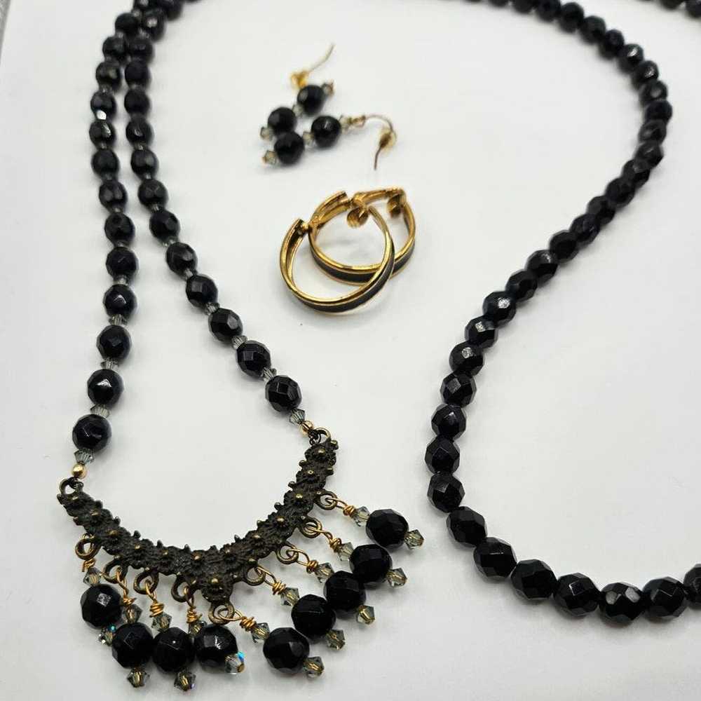 Vintage Black Glass Bead Jewelry Lot - 3 necklace… - image 1