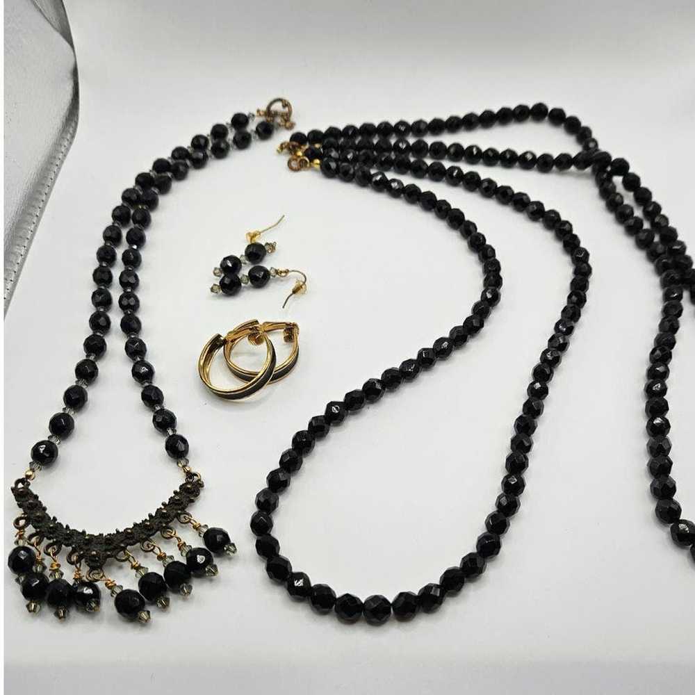 Vintage Black Glass Bead Jewelry Lot - 3 necklace… - image 2