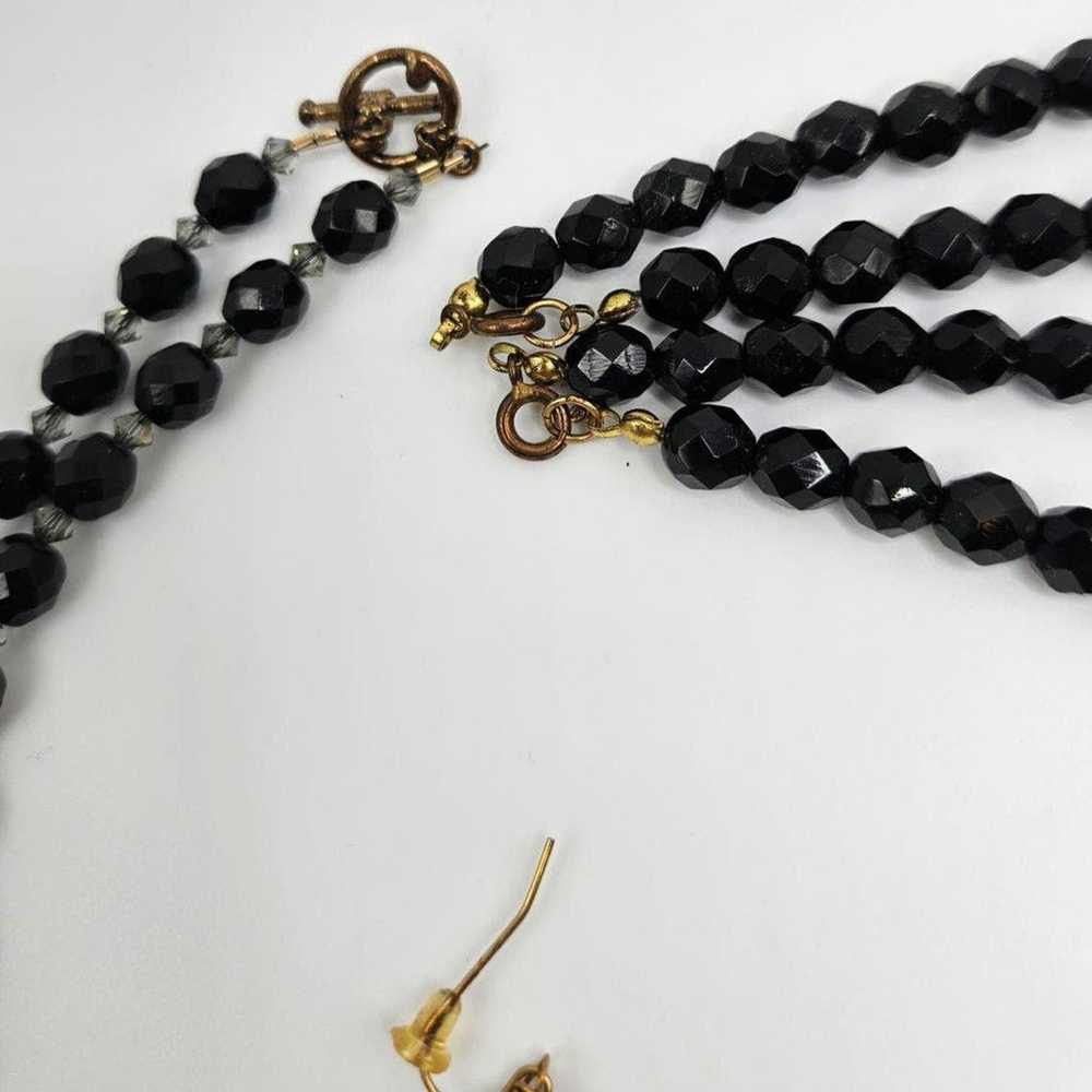 Vintage Black Glass Bead Jewelry Lot - 3 necklace… - image 3