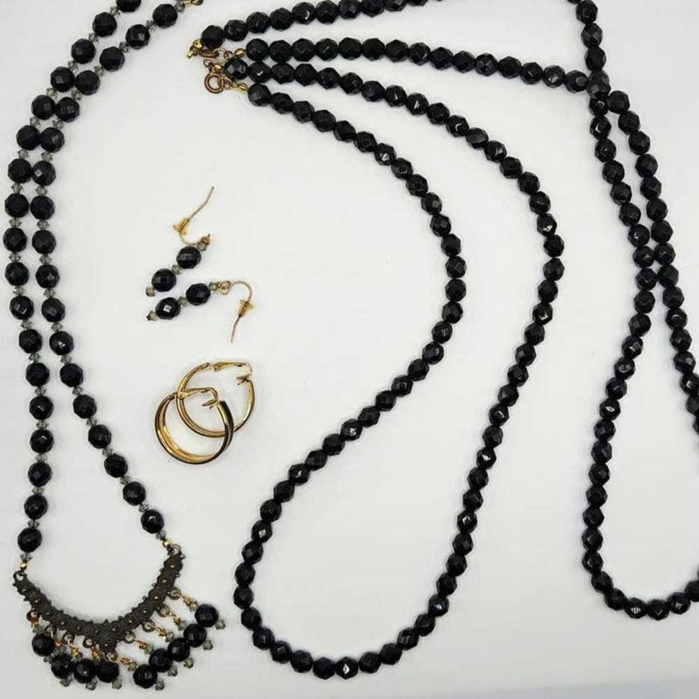 Vintage Black Glass Bead Jewelry Lot - 3 necklace… - image 4