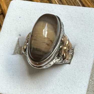 Vintage Sterling Silver 10k Ring Brown Agate - image 1