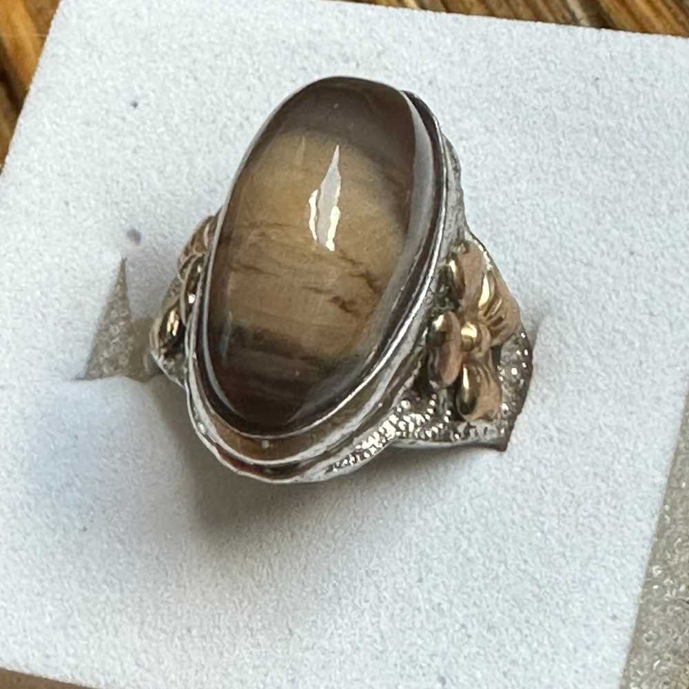 Vintage Sterling Silver 10k Ring Brown Agate - image 4