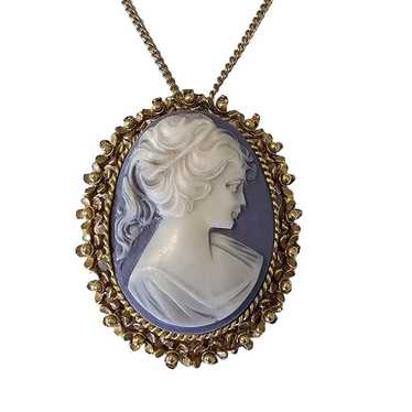 Vintage Purple Cameo Necklace on Gold Chain - image 1