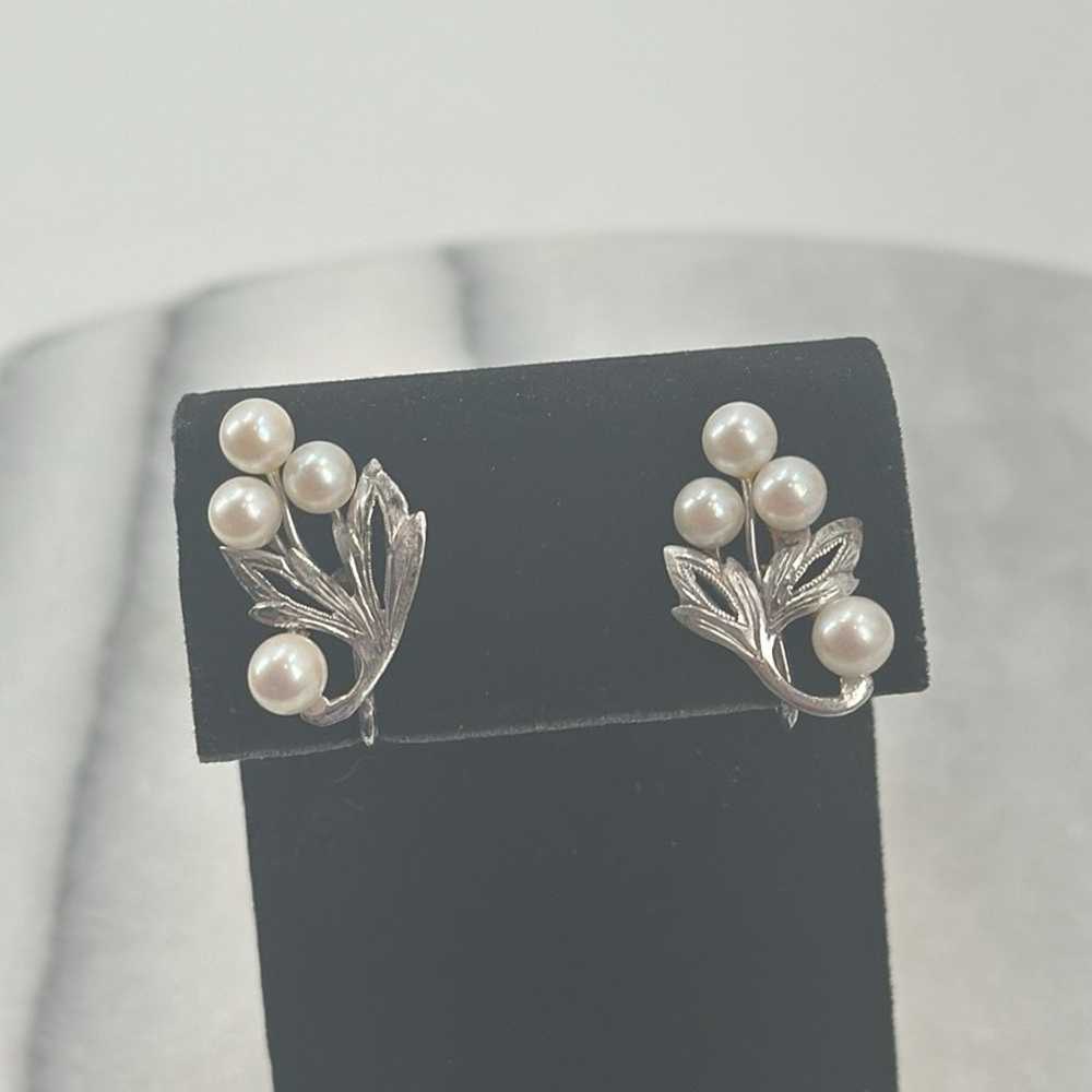 Vintage Sterling Silver pearl screw back earrings - image 2
