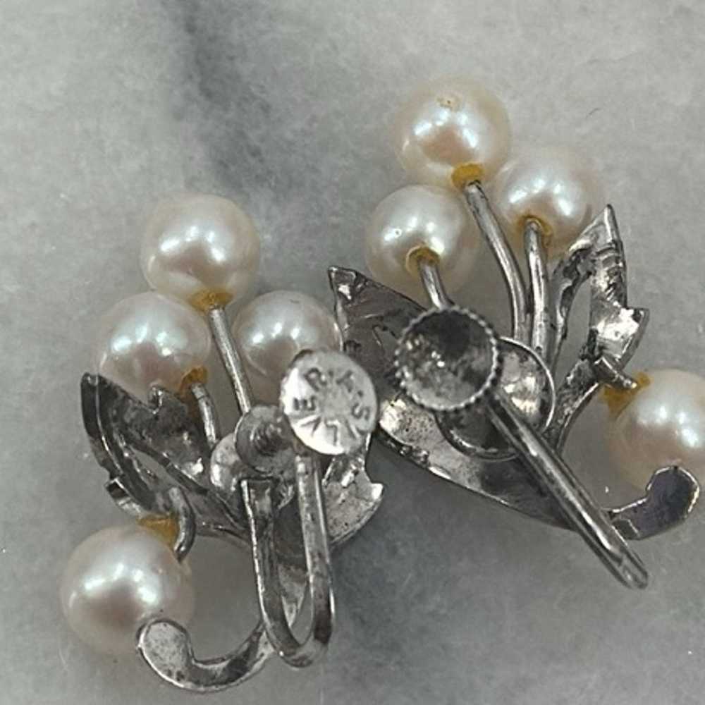 Vintage Sterling Silver pearl screw back earrings - image 4