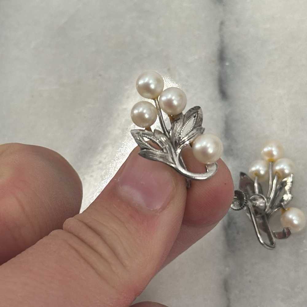 Vintage Sterling Silver pearl screw back earrings - image 5
