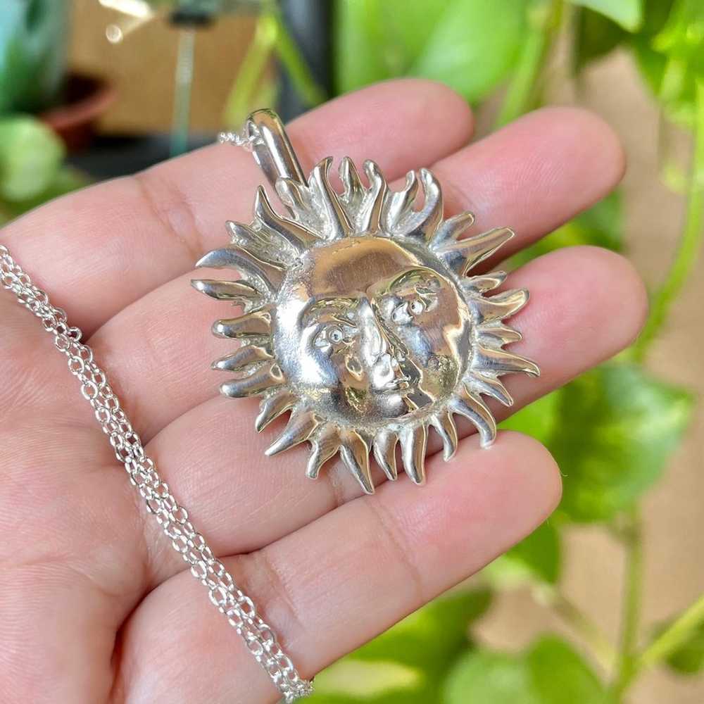 Vintage Sterling Silver Sun Necklace - image 2