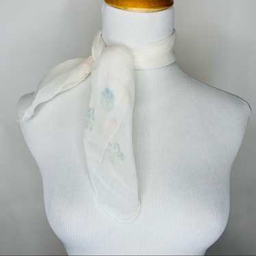 Vintage Small Square Scarf ? Silk? Faint Floral P… - image 1