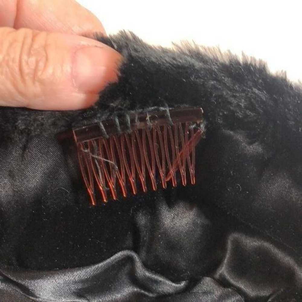 Vintage Faux Fur Black Hat Hair Combs - image 8
