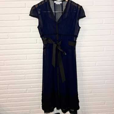 Kay Unger Black and Navy Vintage Goth Lace Silk D… - image 1