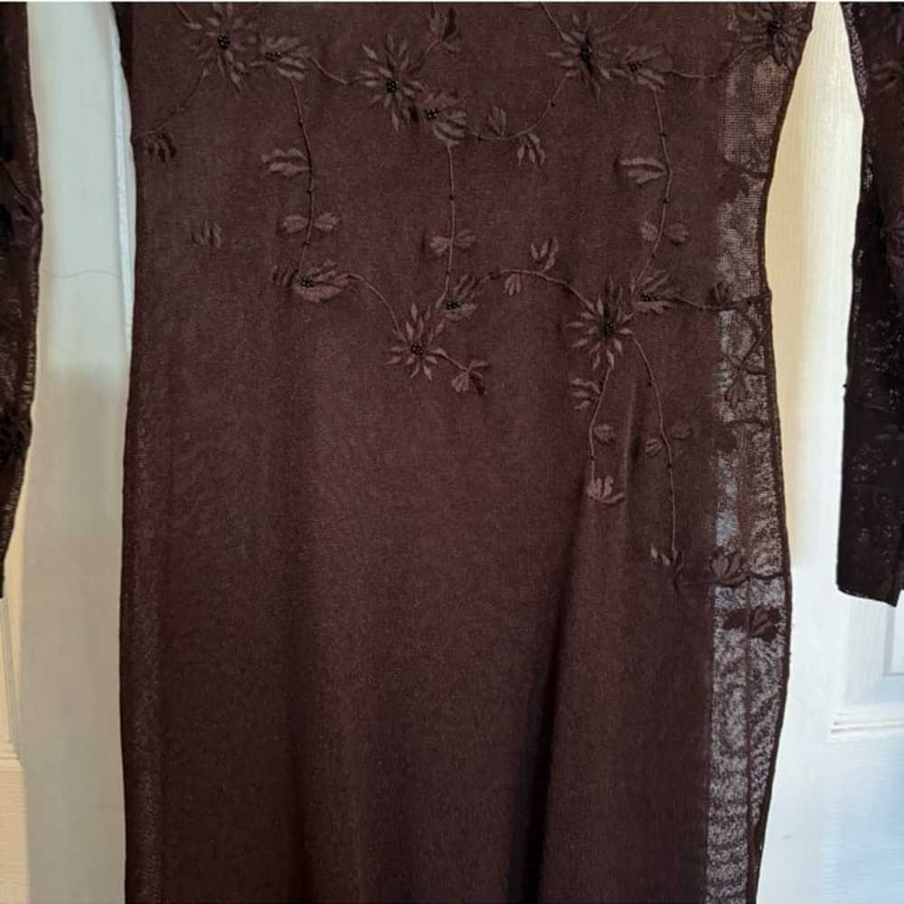 Vintage Tahari Knit Beaded Sheer Y2K Dress Size S… - image 3