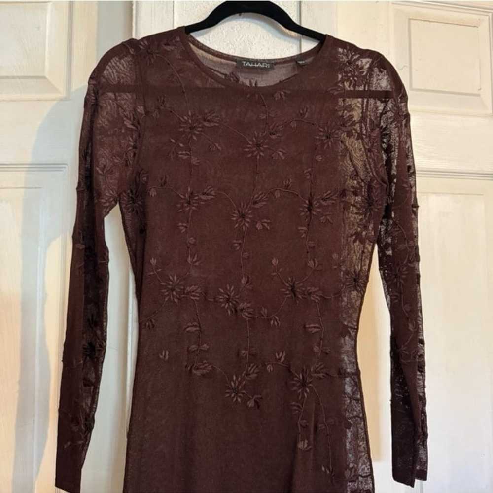 Vintage Tahari Knit Beaded Sheer Y2K Dress Size S… - image 4