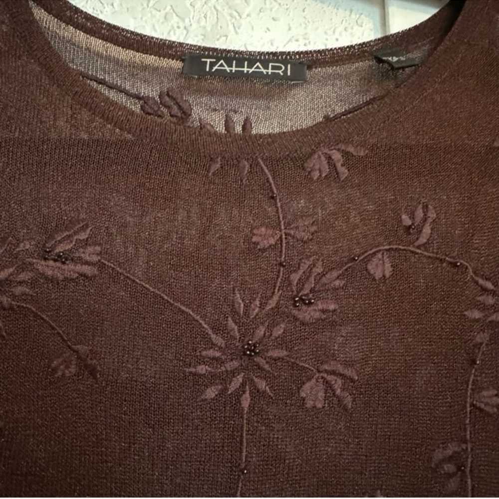 Vintage Tahari Knit Beaded Sheer Y2K Dress Size S… - image 7