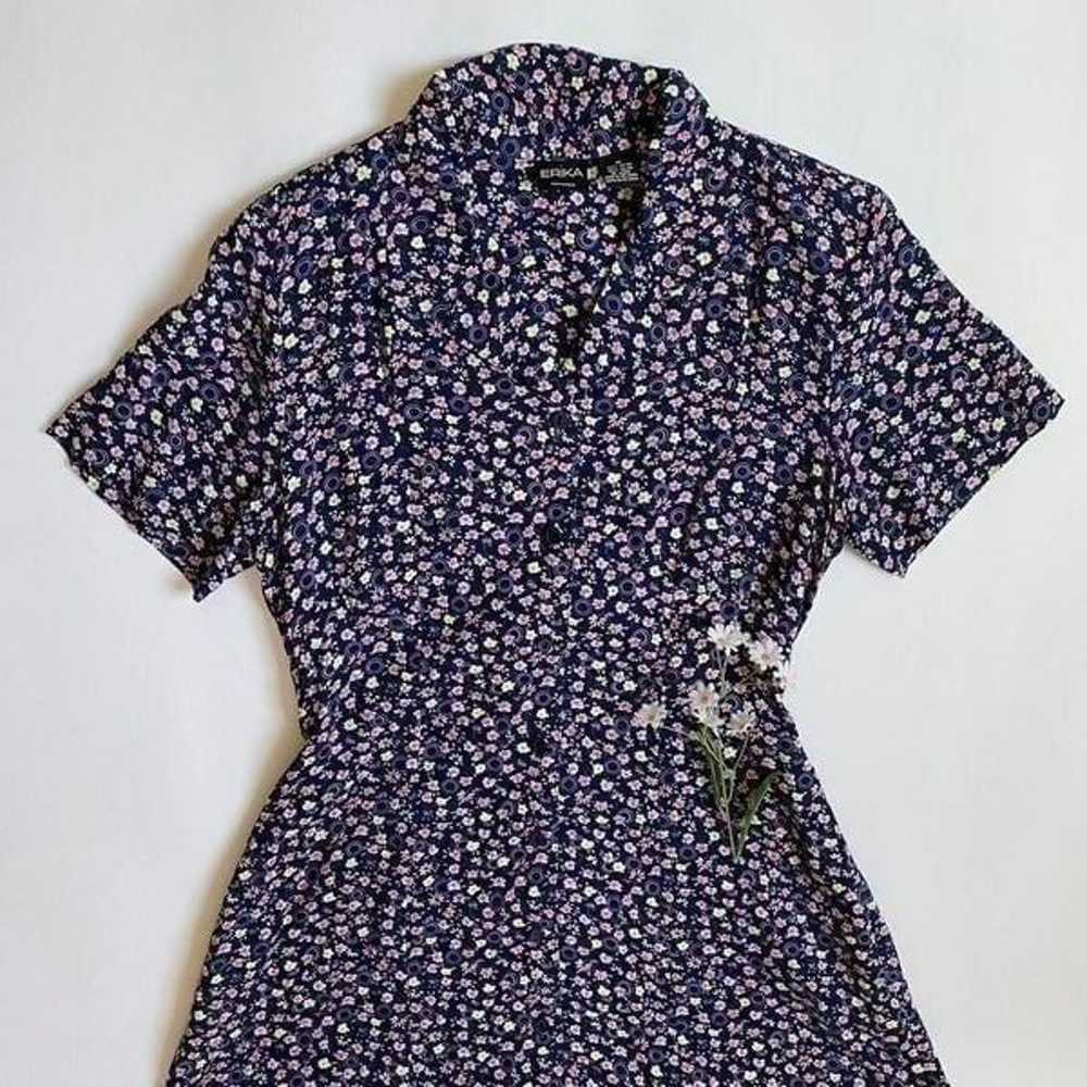 Vintage 90s navy floral shirt dress - image 2