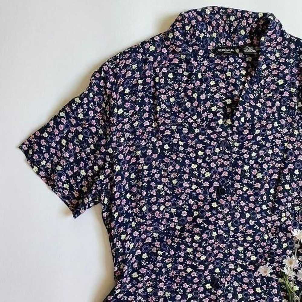 Vintage 90s navy floral shirt dress - image 4