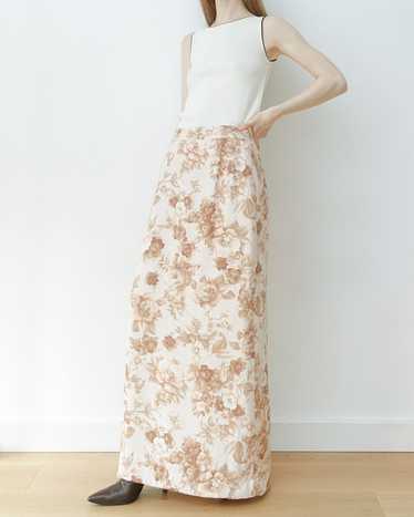 Brown Floral Silky Maxi Skirt